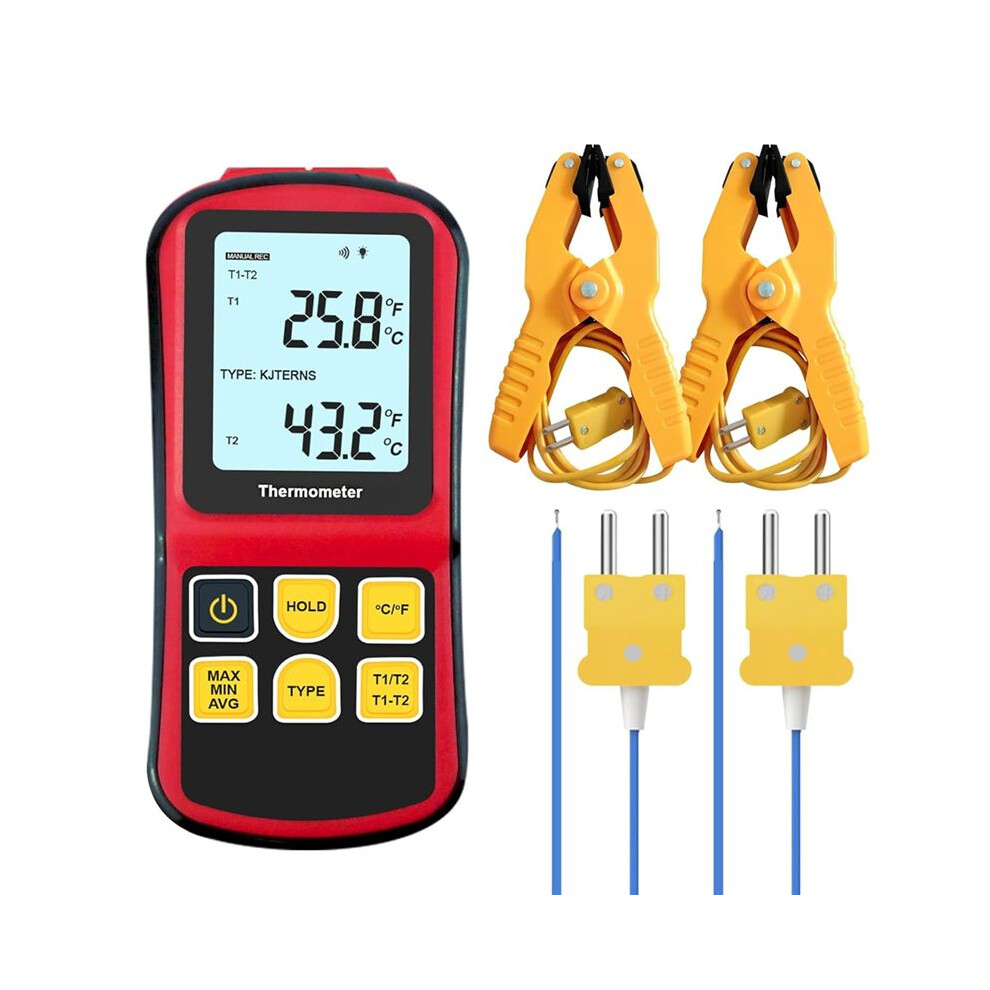 Exogio Thermocouple Thermometer Digital K Type Thermometer,With 2 Temperature Clamp 2 Wired Thermocouple Probes