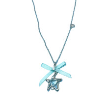 Zirkon-Stern-Herz-Halskette, Schleife, Schlüsselbeinkette,-Blau