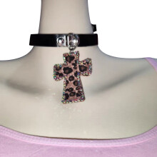 Collier croix sexy Y2K imprimé léopard diamant ras du-Style 2