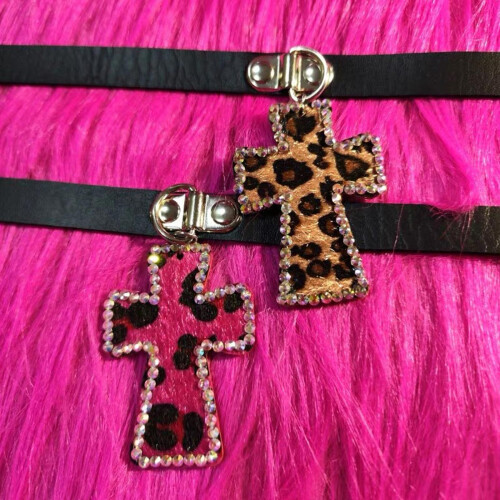 Collier avec pendentif croix imprimé léopard Y2K, à la-style 1 2