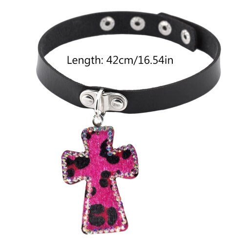 Collier avec pendentif croix imprimé léopard Y2K, à la-style 1 1