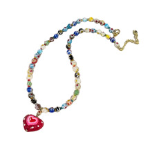 Collier de glaçage coloré d'amour rouge pour femmes, collier