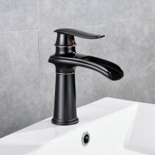 Sleek Lavatory Mixer Tap, Waterfall Spout Adorns One Hole Deck Mount with Oil Rubbed Bronze Finish, Solid Brass for High Quality Bathroom Faucet