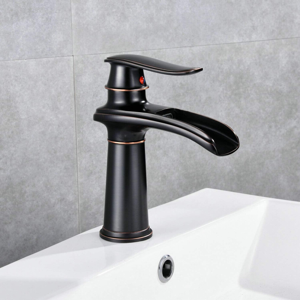 Sleek Lavatory Mixer Tap, Waterfall Spout Adorns One Hole Deck Mount With Oil Rubbed Bronze Finish, Solid Brass For High Quality Bathroom Faucet 9169997074881