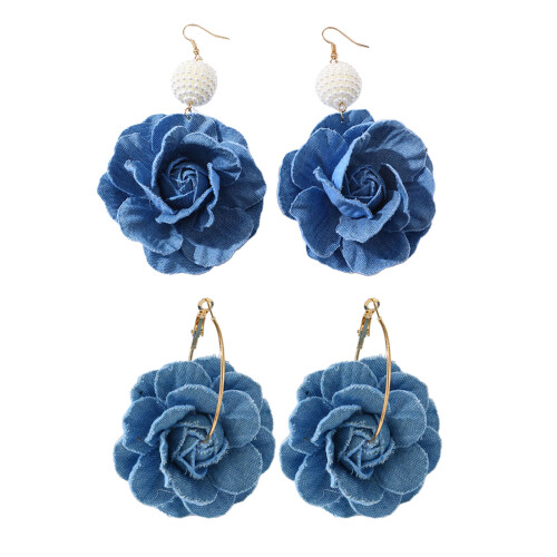 Boucles d’oreilles à fleurs bleues fabriquées à la main Denims-B 2