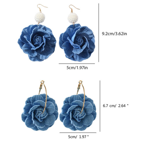 Boucles d’oreilles à fleurs bleues fabriquées à la main Denims-B 1