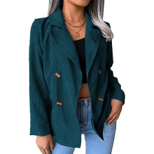 Giacca da donna blu lago con scollo a V, bottoni, taglia XXL, maniche lunghe, cappotto casual da ufficio
