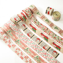 DIY-Bastel-Tipp: Wiederverwendbares Weihnachtsband mit Drahtverstärkung und matter Jute-Textur, festliches Muster zum Verpacken von Geschenken.