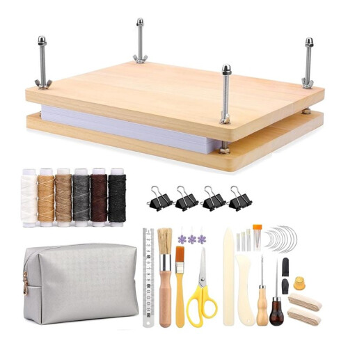 Book Binding Kits Wooden Book PressMaterials Bookbinding Supplies for DIY Awl Waxed Thread Bone Folder