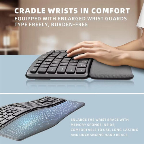 Ergonomic Wireless Keyboard with Wrist Rest BT Dual Mode Wireless Rechargeable Split Keyboard for PC Windows 7/8/10 2