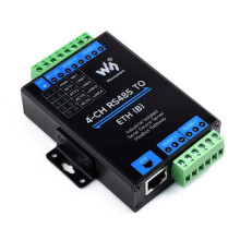Waveshare Industrieller Isolierter 4-Kanal-RS485-zu-ETH-Ethernet-Konverter, Unterstützt Modbus/MQTT/JSON, Industrielles DIN-Schienen-Design