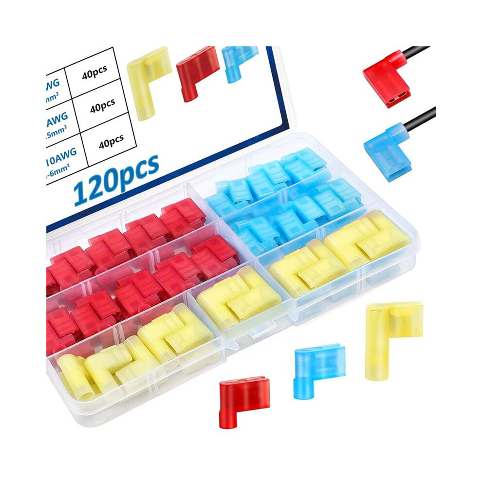 120Pcs Quick Disconnect Flag Connector,Nylon Right Angle Spade Connectors 22-10Awg,90 Degree Wire Terminal Connector 6032374900437