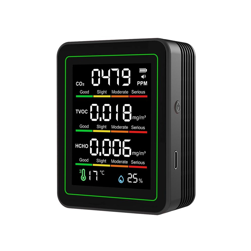 Black Indoor Air Quality Monitor,Co2 Monitor/Temperature/Formaldehyde Detector/Humidity Tvoc For Rooms,Grow Tents
