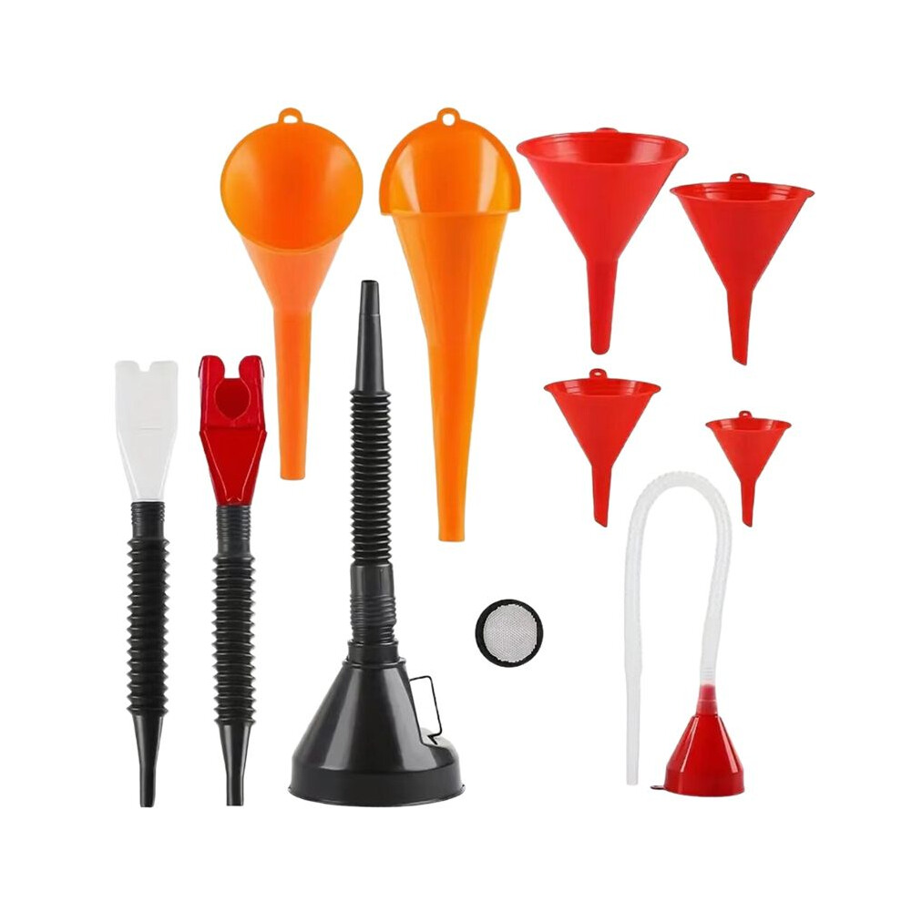 10 Pcs Automotive Funnels Set Wide Mouth Fuel Funnels Right Angle Funnels, With Detachable Spout And Filter 4711262563368