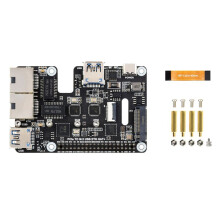 For Raspberry Pi 5 PCIe Expansion Board PCIe to M.2 USB ETH HAT+ Double 2.5G ETH USB3.2 M.2 NVMe SSD for RPI5