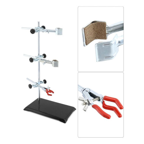 Laboratory Grade Metalware Set, Lab Support Stand Set with Iron Clamp Holder, Flask Clamp, and Condenser Stand 2