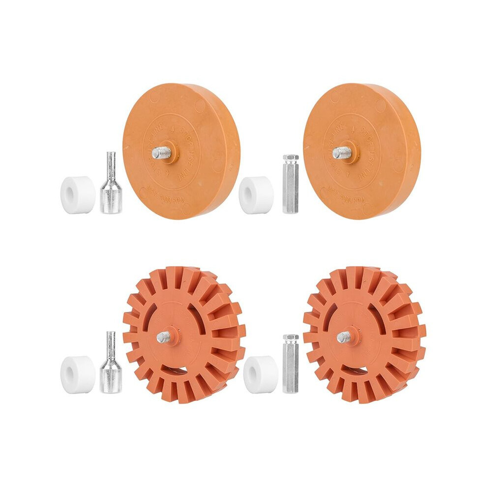 4Pcs Decal Remover Eraser Wheel, 4In & 3.5In Adhesive Rubber Wheel With Drill Adapter Low Speed Rod Connector 4713935020611