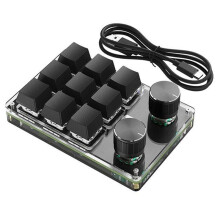 Minitangentbord för en Hand, Programmerbart Mekaniskt Speltangentbord, 9 Tangenter, RGB-Makrotangentbord med Dubbla Vred