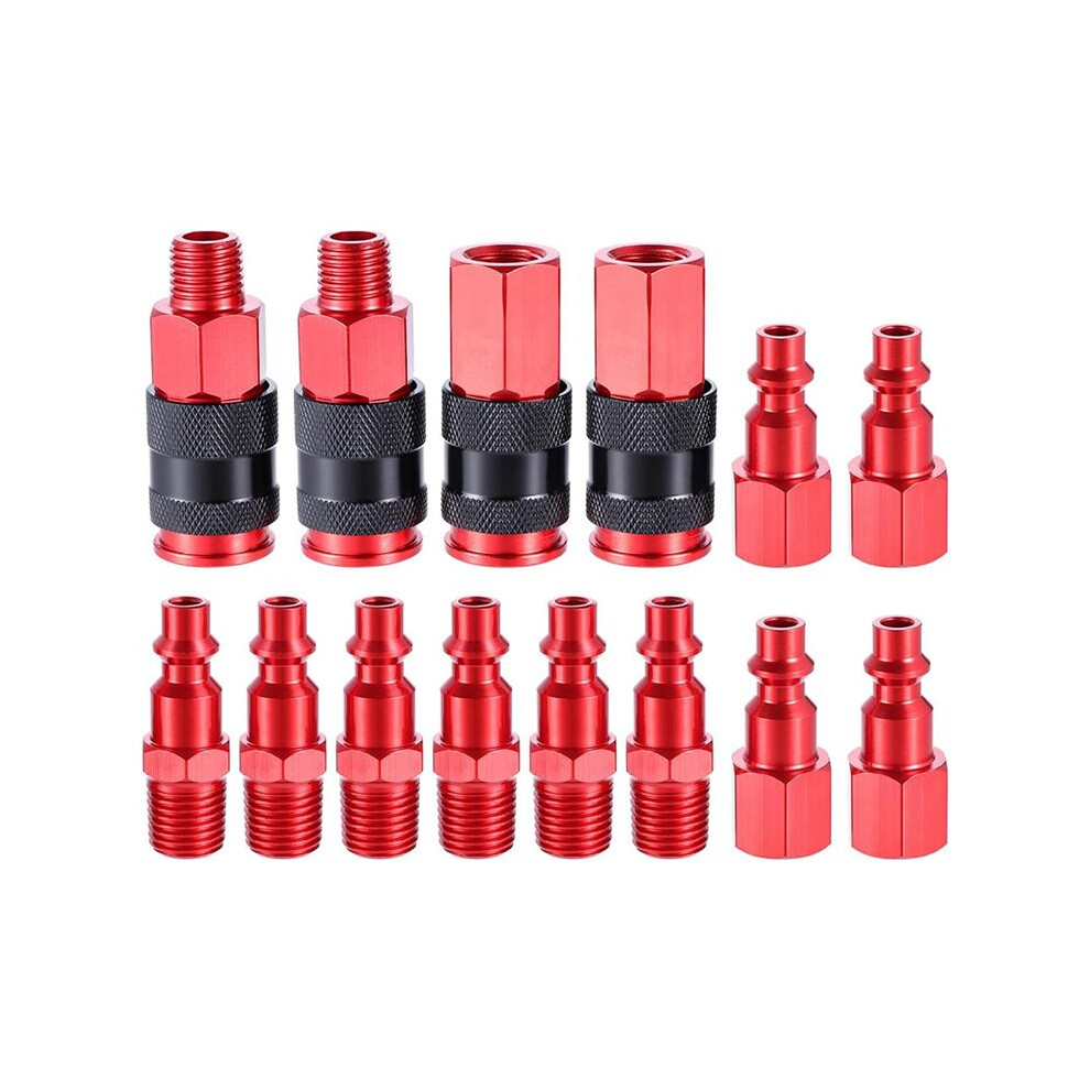 Quick Connect Air Hose Fittings, 1/4" Npt Quick Connect Air Coupler And Plug Kit With Aluminum Fittings (14 Pcs) 6031147291819