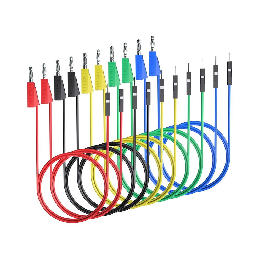 10Pcs Banana Plug To Breadboard Male Jumper Wires Soft Flexible Silicone Test Leads For Electrical Testing 4713556512458