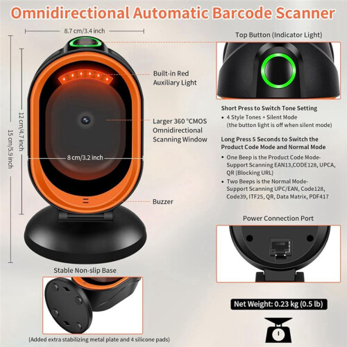 X30 1D QR 2D Barcode Scanner, Automatic Desktop Bar Code Scanner Reader for Computers, PC, Laptop & Universal POS System 1