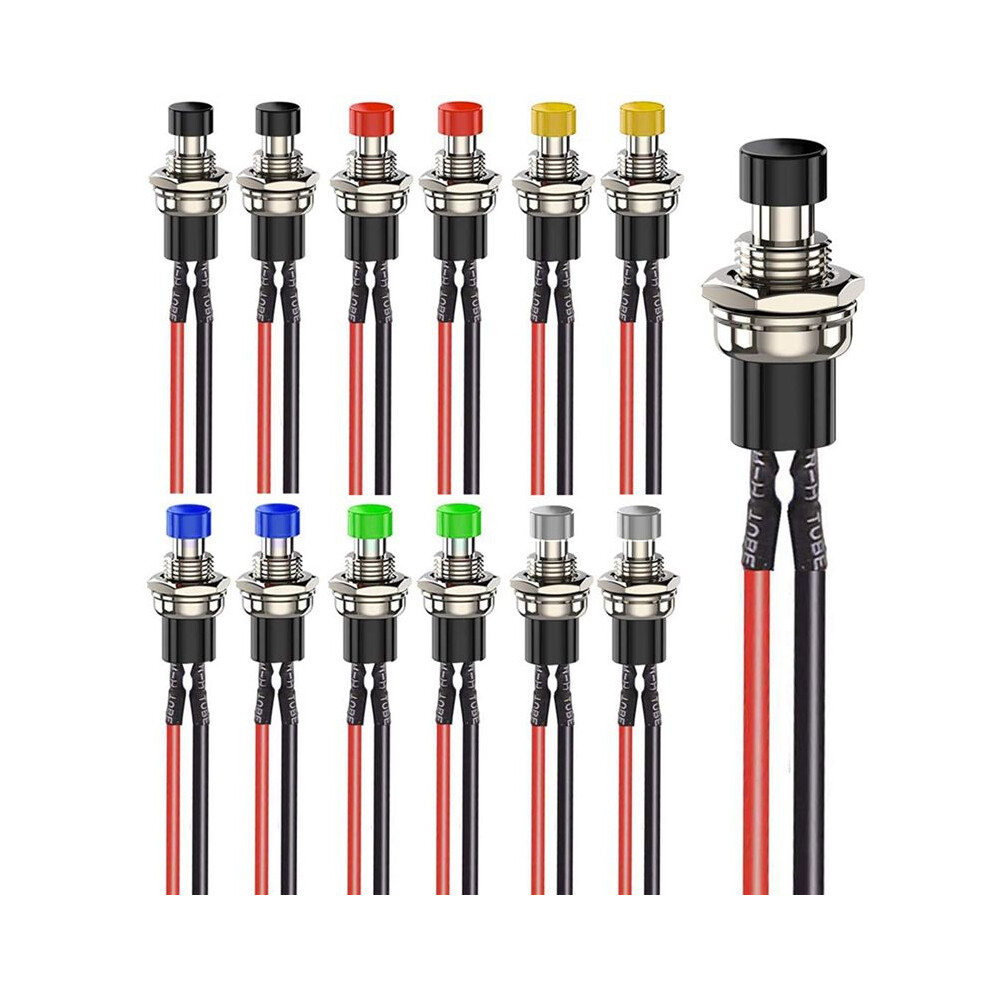 12Pcs 7Mm Momentary Push Button Switches,Prewired /Off 2 Pin Round Button,Multi-Voltage 3V-230V/1A For Railway 4713858145347