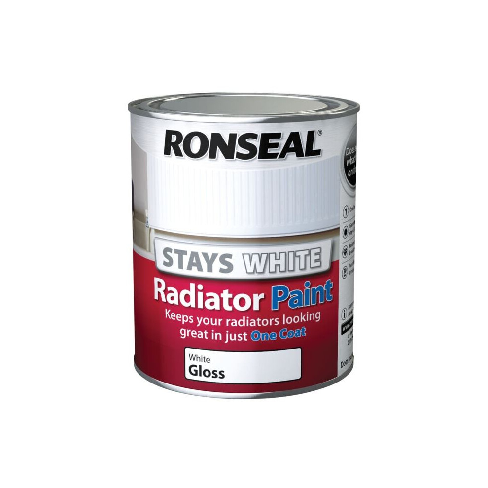 Ronseal One Coat Stays White Radiator Paint Gloss 750ml