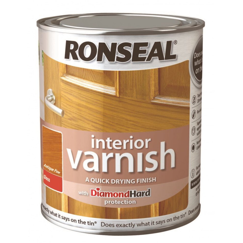 Ronseal RSLINGAP250 250ml Quick Dry Gloss Interior Varnish - Antique Pine