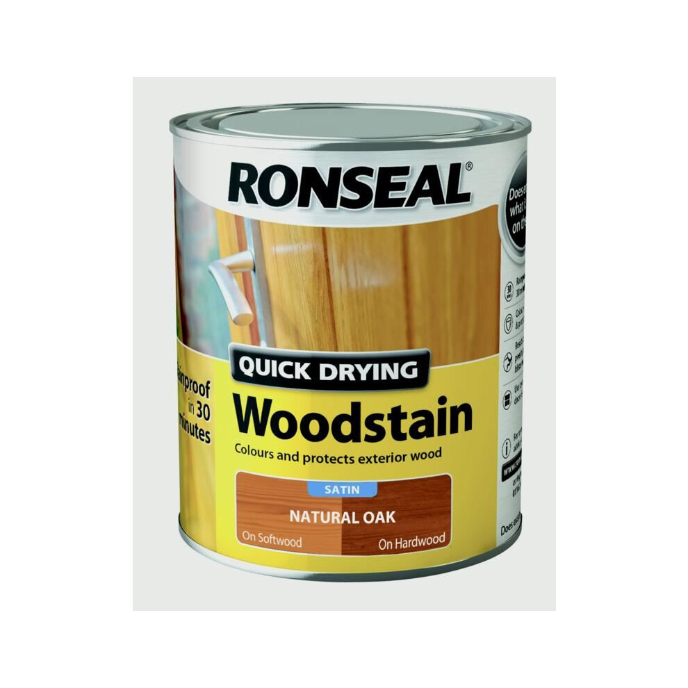 Ronseal QDWSNO750 750 ml Satin Finish Quick Dry Woodstain - Natural Oak