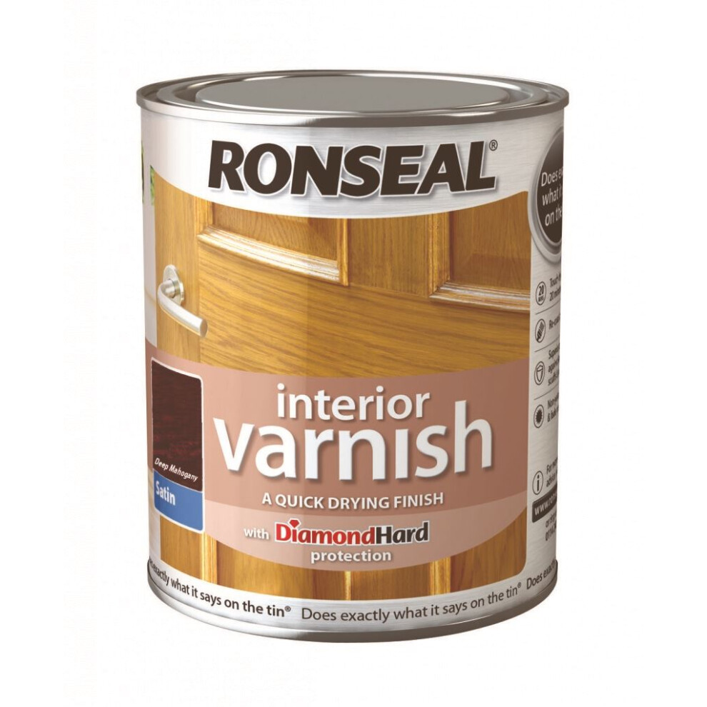 Ronseal 36840 Interior Varnish Quick Dry Satin Deep Mahogany 750ml