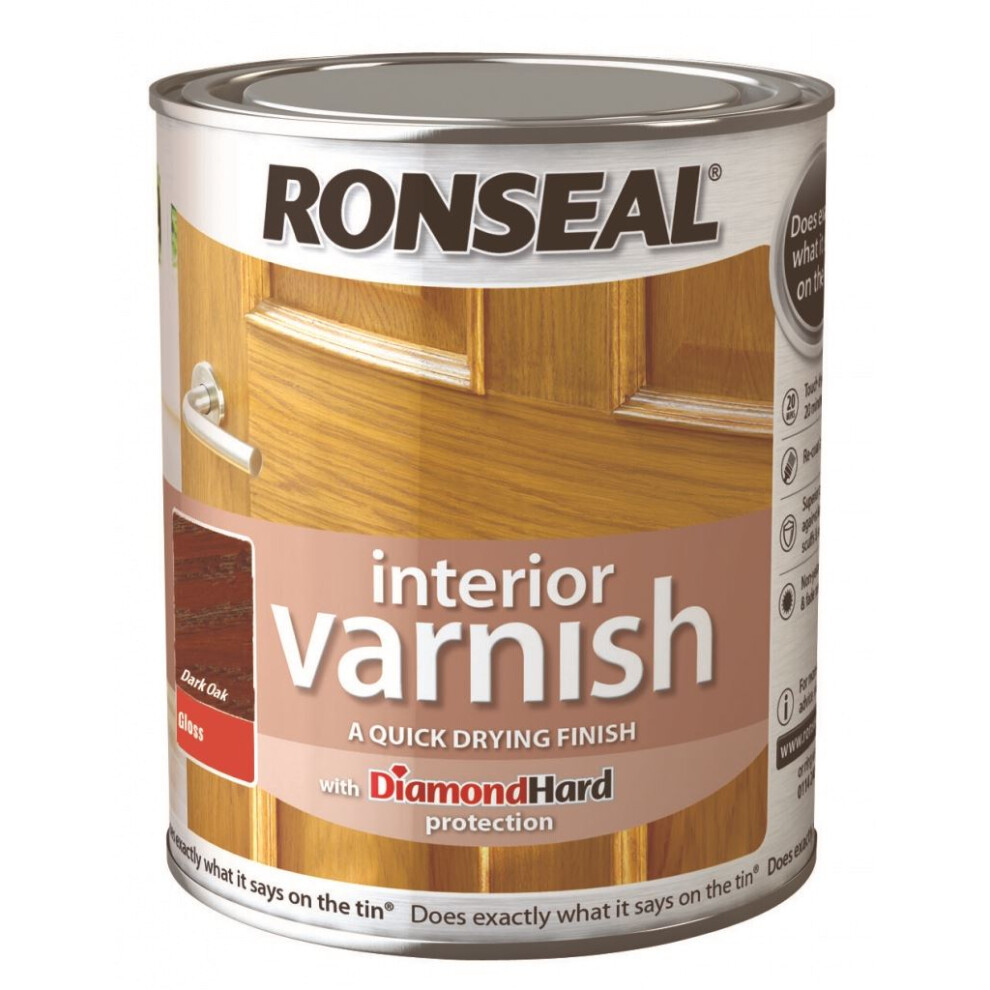 Ronseal 36850 Interior Varnish Quick Dry Gloss Dark Oak 750ml