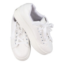 Scarpe Donna Sneakers in PU Leather con Lacci, Suola Spessa, Scarpe Casual Sportive Bianche, US 36