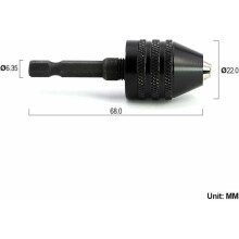 Zeskantige sleutelloze boorkop, snelwisseladapter voor elektrische schroevendraaier, boorbits klemcapaciteit 0,3 - 6,5 mm, universele