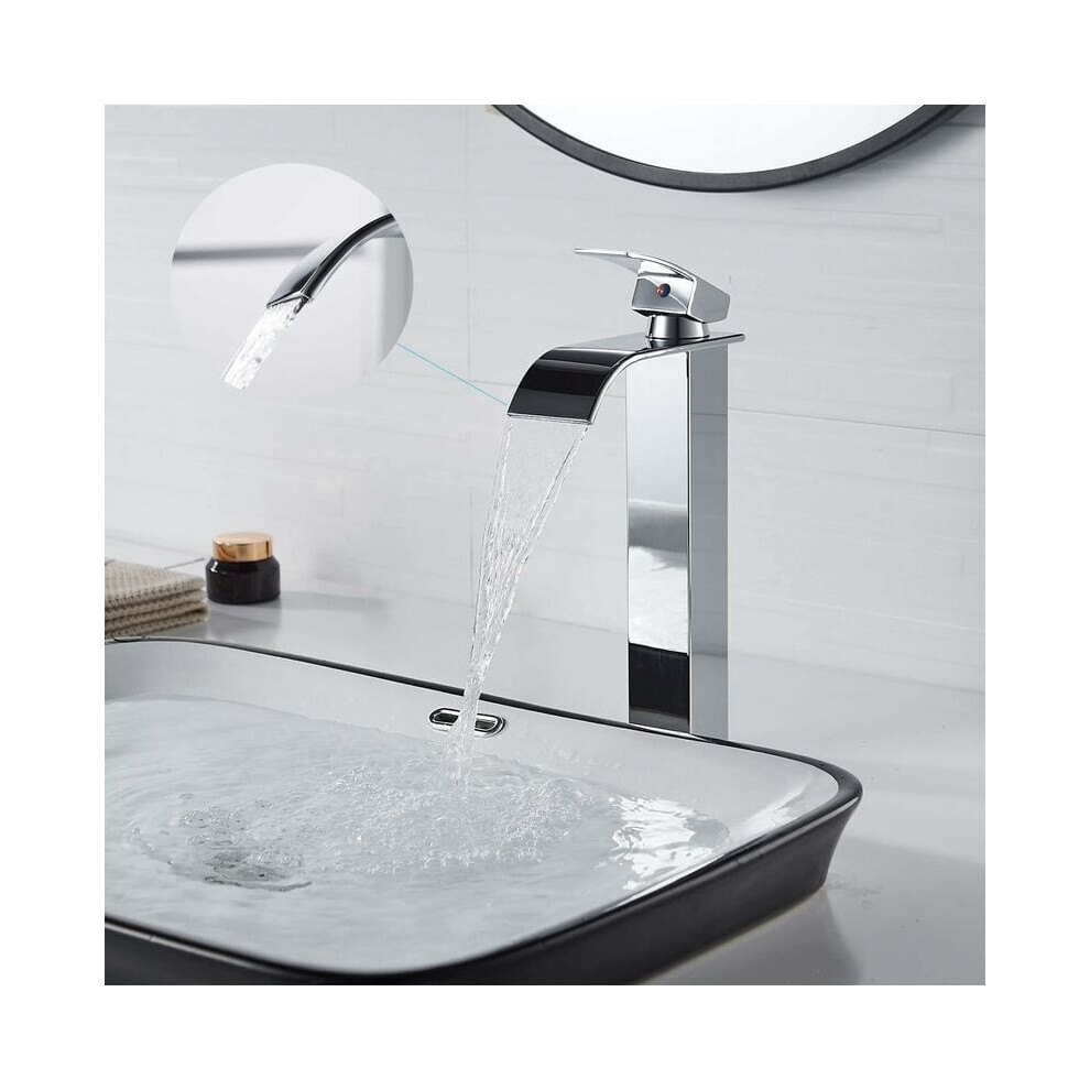 Elegant Bathroom Sink Faucet, High Waterfall Faucet With Super Slim Spout, Premium Brass Construction For Durability And Corrosion Resistance, Easy 9169997077592