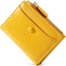 Carteira minimalista feminina em couro vegano genuíno com bloqueio RFID para cartões de crédito, design fino com bolso para moedas e bolsos