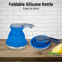 bouilloire portable en silicone 1500ML, pliable, anti-fuite, pour camping, extérieur, bleu
