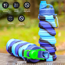 500ml Silikonfaltbare Reise-Wasserflasche, 24cm, Mehrere Farben