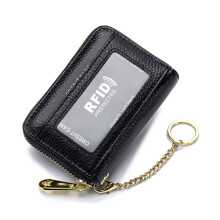 Wear-Resistant Faux Leather Rfid Credit Card Wallet, Multi-Slots Card Organizer With Removable Keychain, Genuine Leather Zipper Card Case, Clear Id