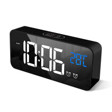 LED Clock for Bedroom, Brightness Dimmer with 4-Step Adjustment and Auto Dark Mode, Large Display Electric Alarm Clock with Mirror Finish, Adjustable