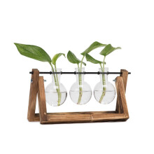 Bureau-kweekstations, glazen luchtplantenbak met metalen draaibare houder, plantenterrarium met houten standaard, display voor levende