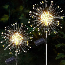 Impressionante decoração de jardim movida a energia solar, luzes de fogos de artifício externas à prova d'água, 120 LEDs branco quente para