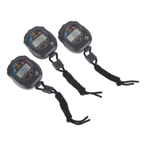 3PCS Waterproof Sports Stopwatch Timer, High Accuracy, 40mAh, ABS, Multi-Function