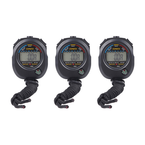 3PCS Waterproof Sports Stopwatch Timer, High Accuracy, 40mAh, ABS, Multi-Function 1