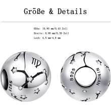 Sterrenbeeldbedeltje voor haar, geboortesteenbedeltjes van 925 sterling zilver, kubieke zirkonia steentjes voor vrouwen, geschikt voor Europese
