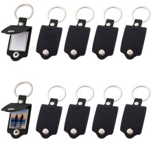 10 Pcs Sublimation Keychain Blanks Bulk, PU Leather Key Chains Heat Transfer-Press Key Rings for DIY Photo & Text Black