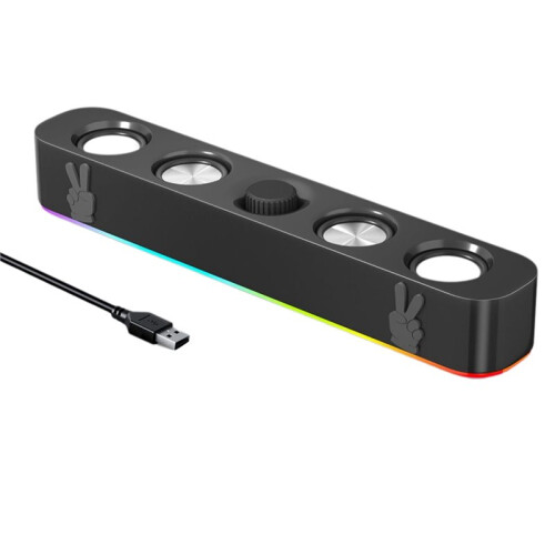 Altoparlante USB per Computer, Soundbar Cablata USB  per Computer con Luce RGB per PC, Laptop e Giochi