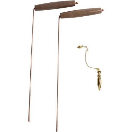 Copper Dowsing Tools with Walnut Handle Dowsing Rods and Pendulum Set for Water Finding Gold Detection Mineral Seeking 1