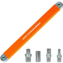Offset Extension Wrench Set,15.4in Adjustable Wrench with 1/4in, 3/8inch, 1/2inch Square Drive Adapters and 1/4in Socket
