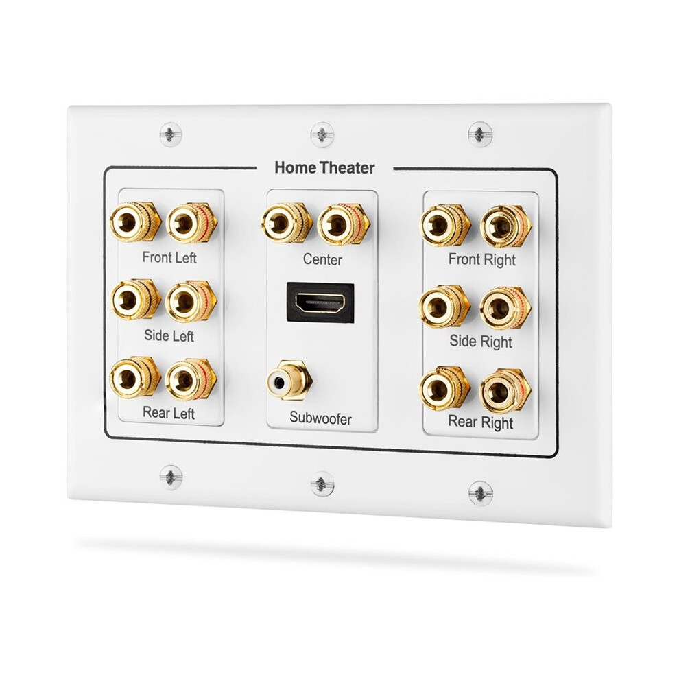 3-Gang Surround Distribution Home Theater Gold Plated Copper Banana Binding Post Coupler Type Wall Plate For 7 Speakers 4711729704433