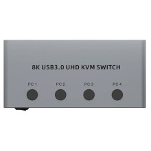 USB 3.0 8K@60Hz -Kompatibler KVM- KVM- für 4 Computer, 1 Monitor, 4 PCs, Tastatur, Festplatten, Drucker, EU-Stecker